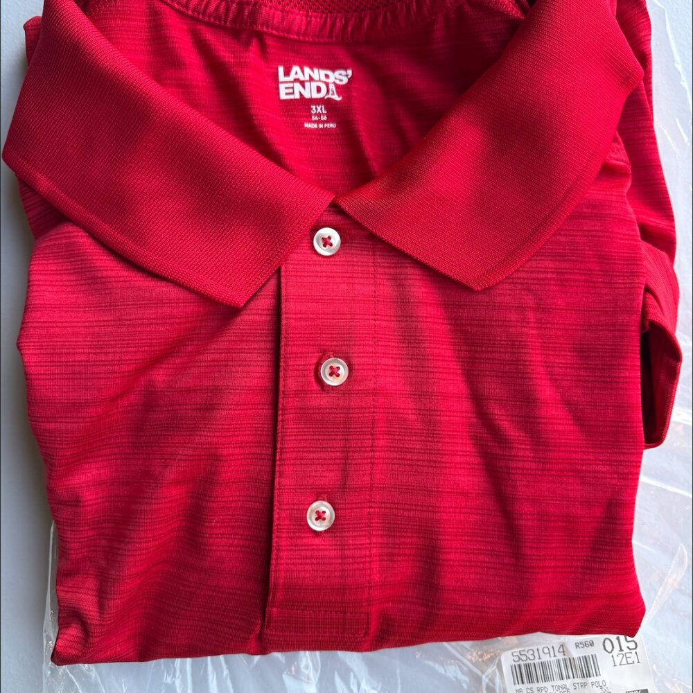 Lands’ End Men's Big 3XL Rapid Dry Tonal Stripe Polo Shirt Rich Red